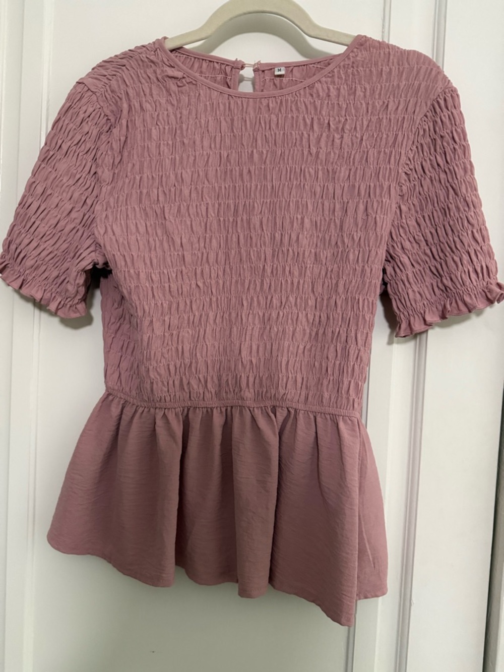Smocked Peplum Short Sleeve Top - Dusty Rose